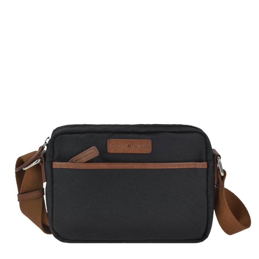 Umhängetasche mit langem Schultergurt aus Nylon in schwarz kleine Handtasche | Greenburry. Crossover Bag für Damen ideal für Freizeit und Alltag.