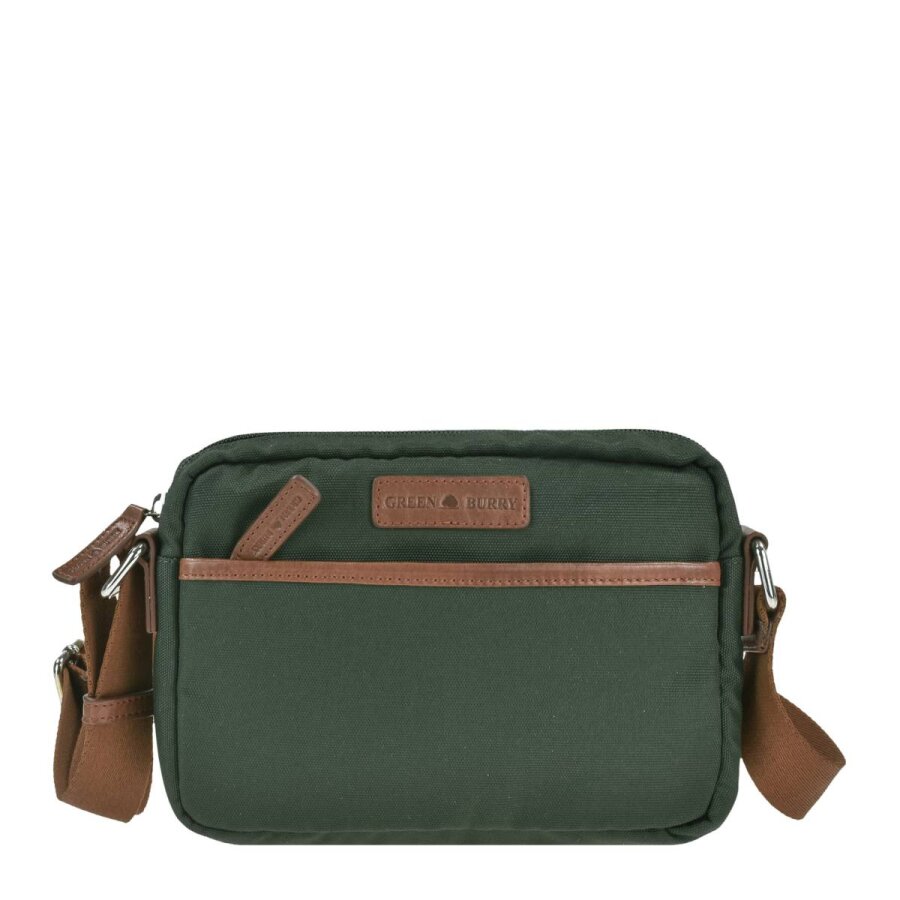 Crossover Bag mit Reißverschlussfächern aus Nylon in grün kleine Damentasche | Greenburry. Komfortable Schultertasche für den täglichen Bedarf.