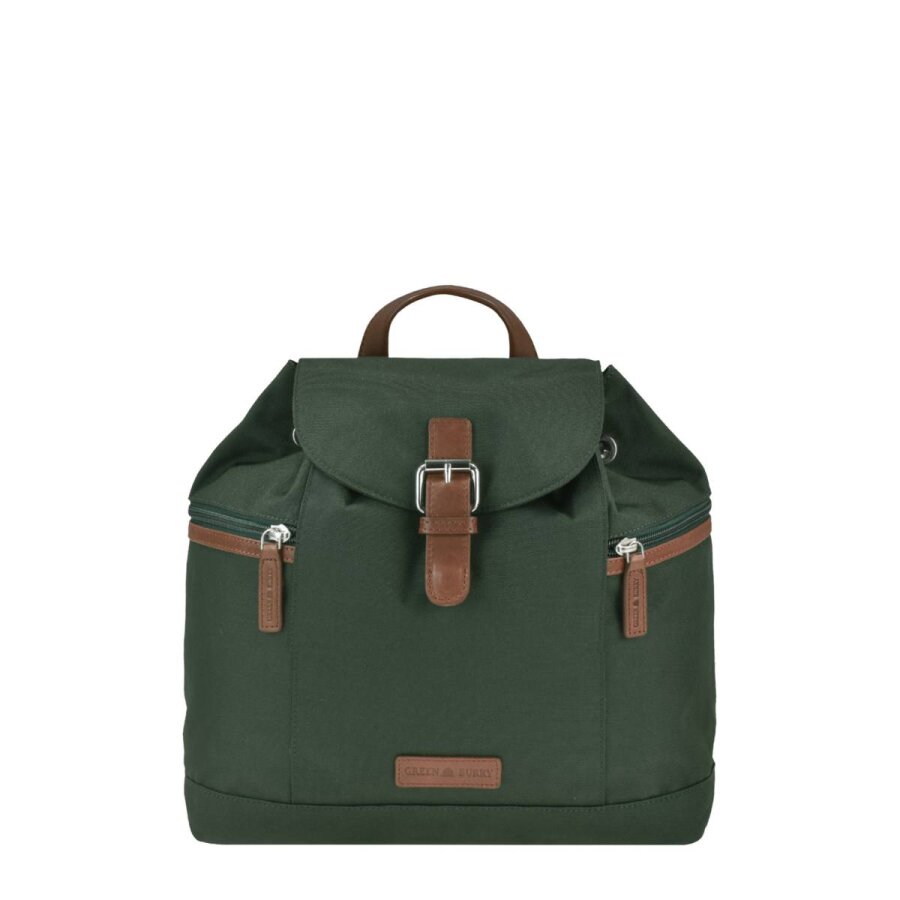 Leichter Nylon-Rucksack mit Zugband und Überschlag in grün | Greenburry Heidi. Strukturierte Aufteilung für den perfekt organisierten Alltag.