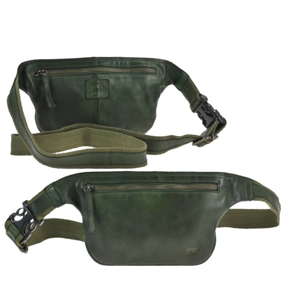 Bear Design Bauchtasche Leder Damen weich Cow Lavato | grün
