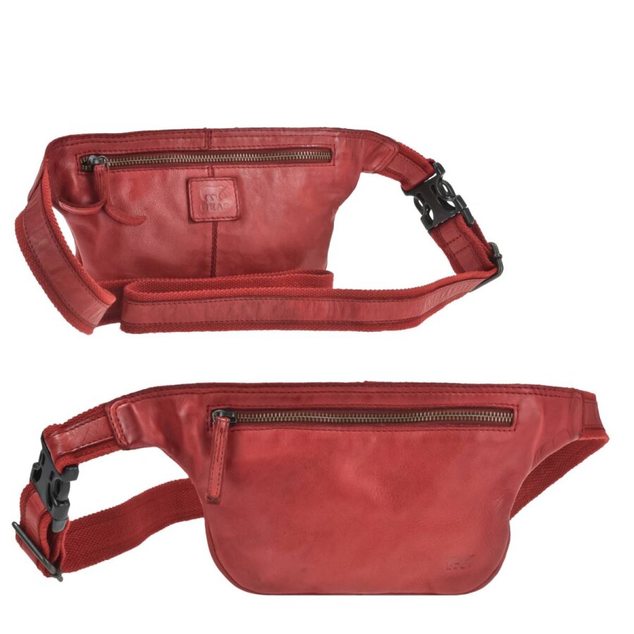 Bear Design Bauchtasche Leder Damen weich Cow Lavato | rot