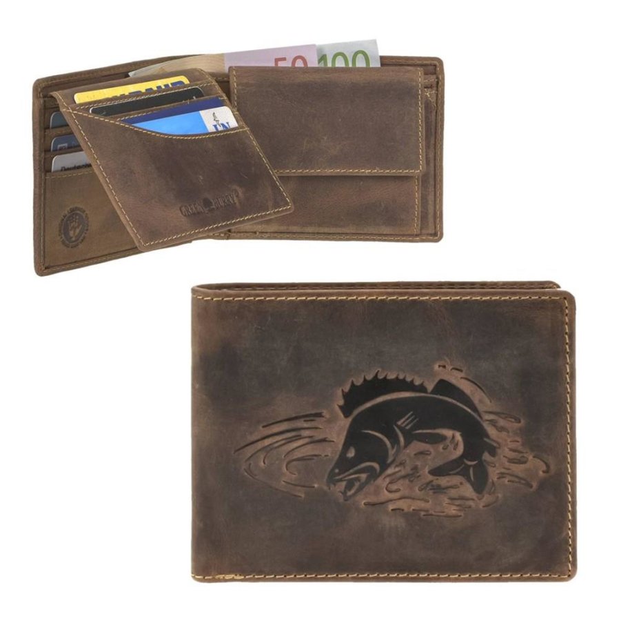 Leder Geldbörse 12x9cm mit Fisch-Prägung 'Vintage' antikbraun Zander