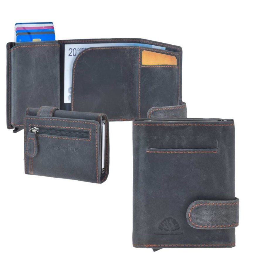 Kartenschieber Portemonnaie Herren Leder 8x10cm mit Münzfach und Scheinfach 'Vintage' blau | Greenburry Vintage 1687-27