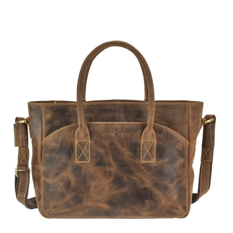 City-Shopper mit verstellbarem Gurt aus Leder in antikbraun | Greenburry. Kompakte Damen-Schultertasche Vintage für Alltag, Stadt und Freizeit.