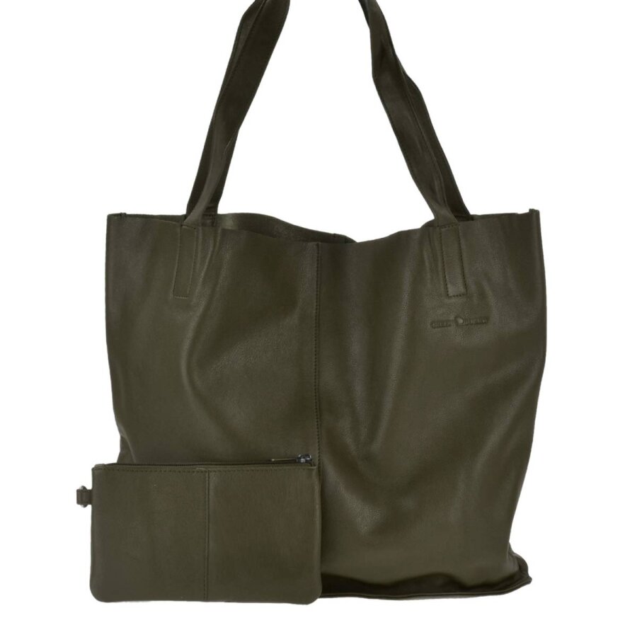 Shopper Leder oliv 43x31cm Carmen inkl. Bag-in-Bag | Greenburry Nappa Serie weiches Leder Damen Handtasche Schultertasche