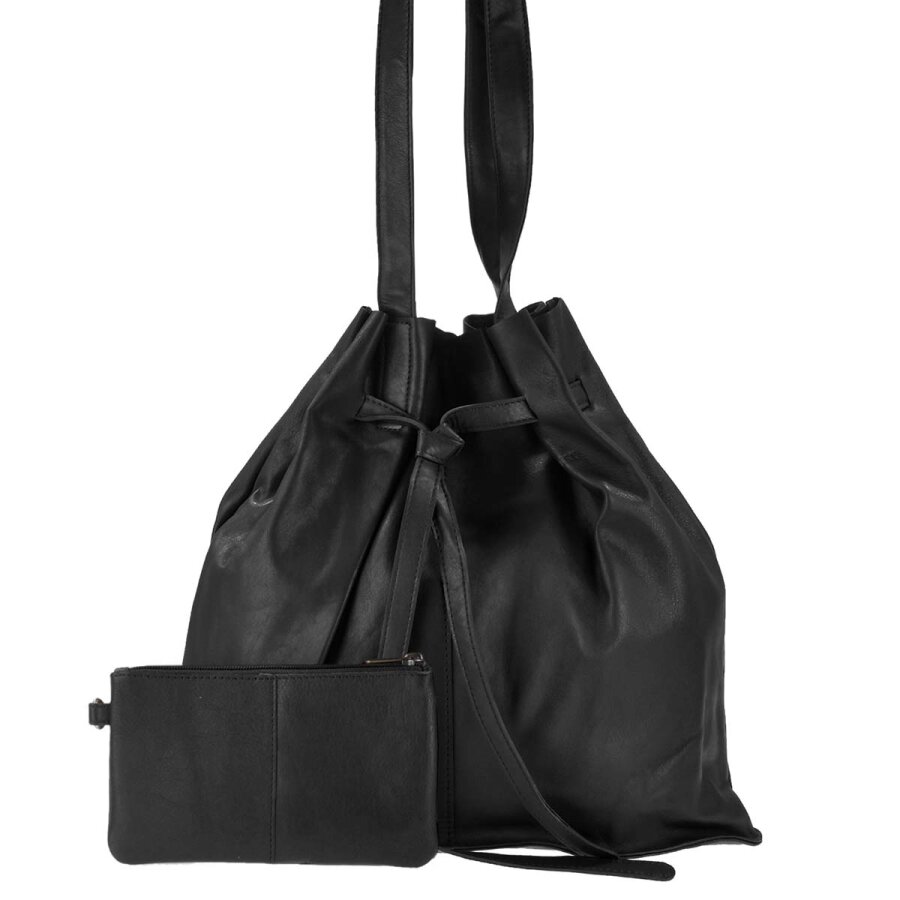 Beuteltasche Leder schwarz inkl. Bag-in-Bag | Greenburry Eva Nappaleder Schultertasche. Zeitloser Business-Shopper für Damen. Weiches Lederetui innen.