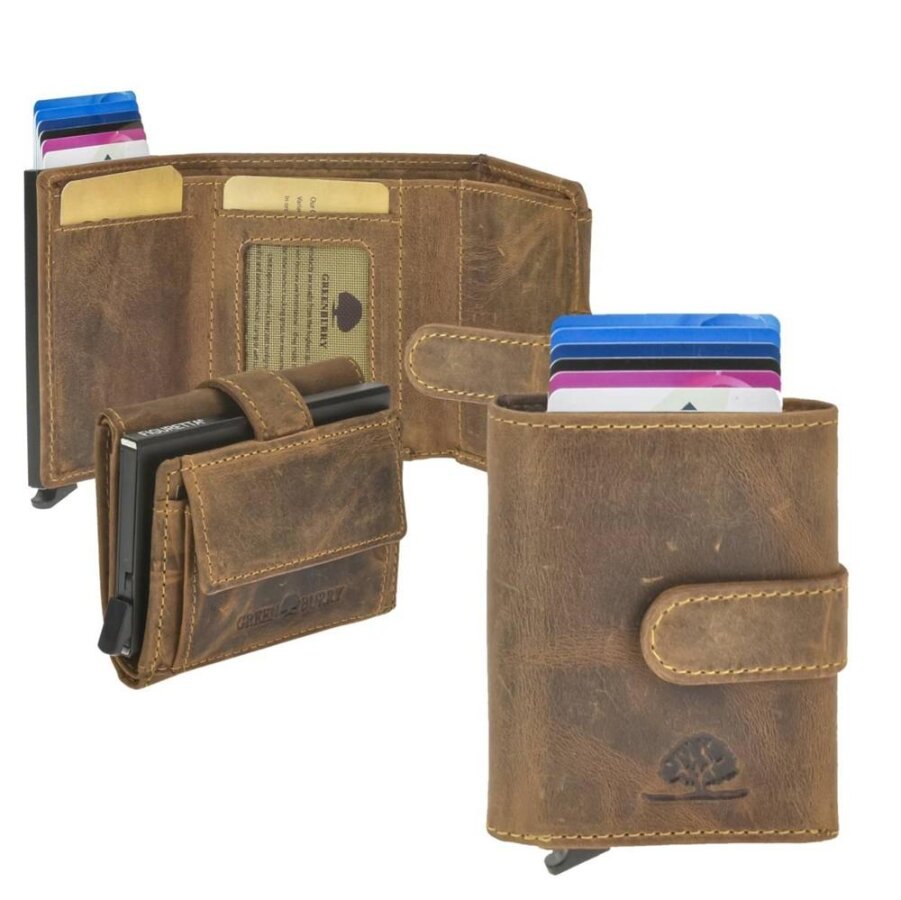 Kartenschieber Portemonnaie Herren Leder RFID | Alucase & Münzfach | antikbraun | Greenburry Vintage 1686M-25