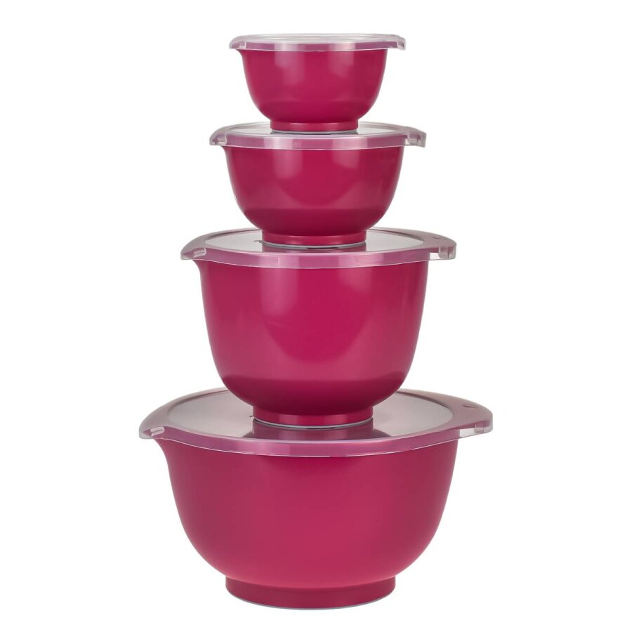 Rührschüssel Set 4-teilig platzsparend stapelbar Durostima 4 Größen in pink | Rosti Backschüsseln mikrowellengeeignet für die moderne Vorratshaltung.