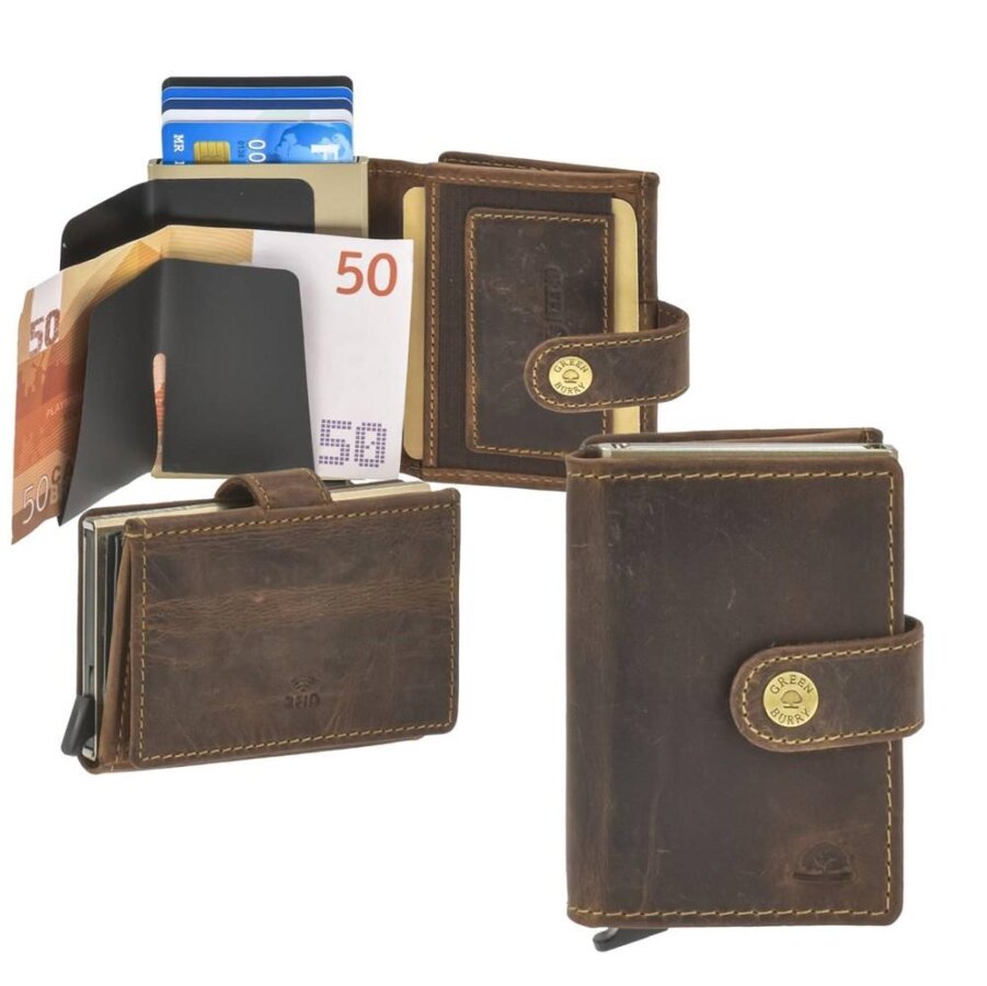 Greenburry Karten Portemonnaie Leder 7x10cm mit Scheinfach und Münzfach BOX 'Vintage' antikbraun 1452-25