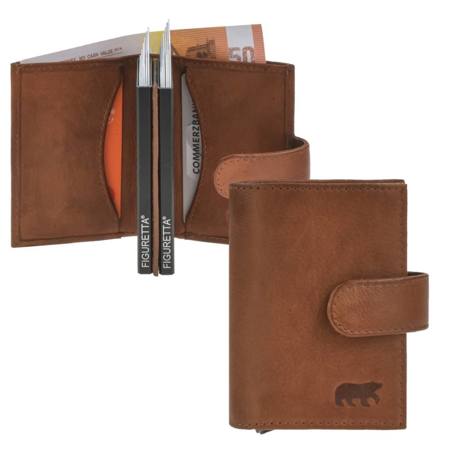 Bear Design Karten Portemonnaie Leder 8x10cm für 12 Karten ERIC 'Callisto Pelle' cognac