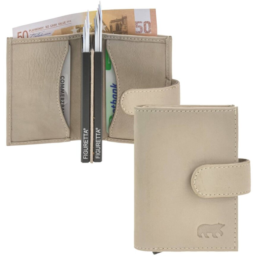 Kartenbörse 12 Karten RFID Leder feather 8x10cm | Bear Design Eric. Ein funktionaler Organizer für Kreditkarten mit sicherem Druckknopf-Riegel.