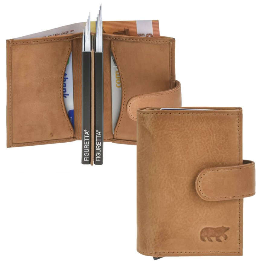 Kartenbörse 12 Karten RFID Leder taupe 8x10cm | Bear Design Eric. Minimalistisches Slim Wallet für perfekt organisierte Karten und Geldscheine im Allt