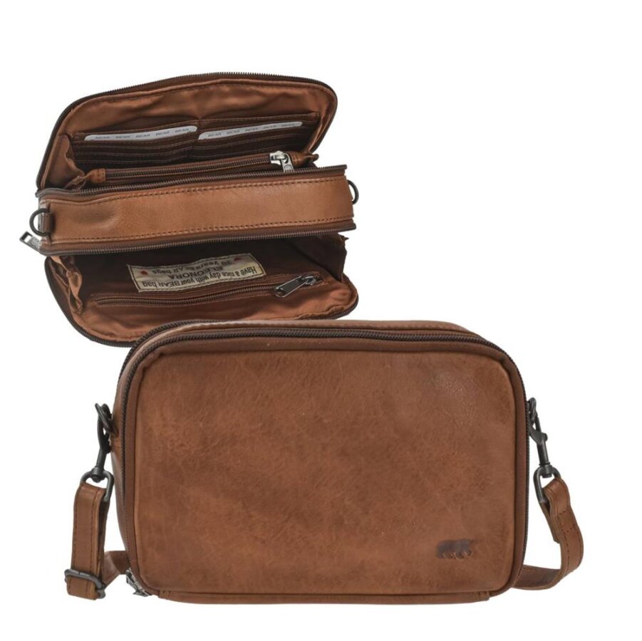 Umhängetasche 8 Kartenfächer Leder cognac 22x15cm | Bear Design Eleonora. Praktischer Organizer mit 2 Hauptfächern für einen strukturierten Alltag.