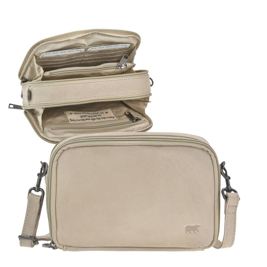 Umhängetasche 8 Kartenfächer Leder feather 22x15cm | Bear Design Eleonora. Funktionale Tasche mit integriertem Organizer für mehr Struktur in der Frei