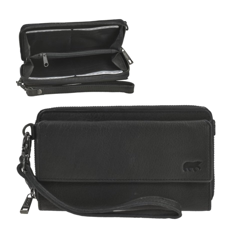 Bear Design Handytasche zum Umhängen Leder mit Geldbörse 'Lilian' black (schwarz)
