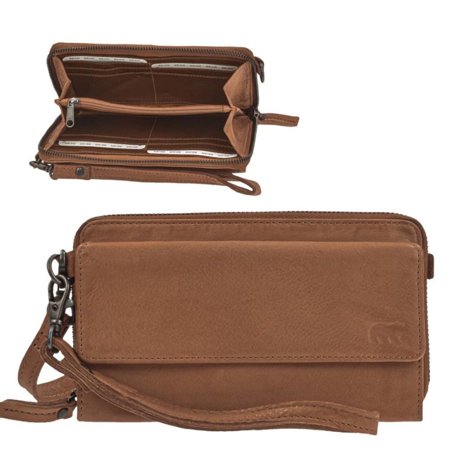 Bear Design Handytasche zum Umhängen Leder mit Geldbörse 'Lilian' cognac (braun)