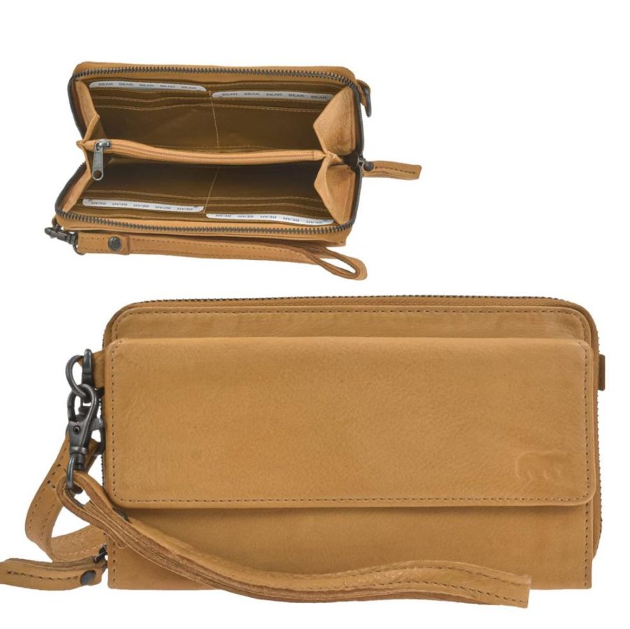 Bear Design Handytasche zum Umhängen Leder mit Geldbörse 'Lilian' yellow (gelb)