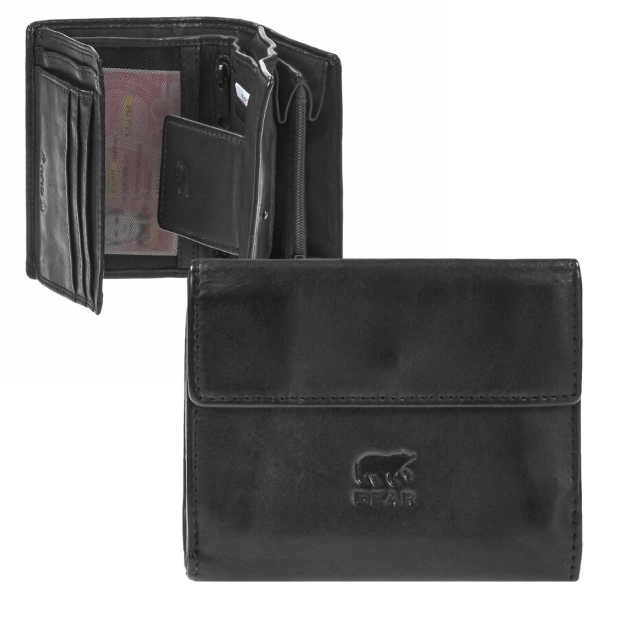 Damen-Geldbörse kompaktes Alltags-Portemonnaie Leder schwarz 12x10x3cm | Bear Design. Ein funktionales Leder-Accessoire für perfekte Struktur im Allta