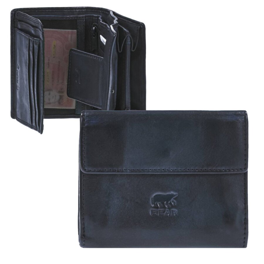 Damen-Geldbörse kompaktes Alltags-Portemonnaie Leder blau 12x10x3cm | Bear Design. Ein funktionales Leder-Accessoire für perfekte Struktur im Alltag.