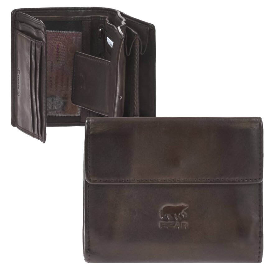 Damen-Geldbörse kompaktes Alltags-Portemonnaie Leder braun 12x10x3cm | Bear Design. Ein funktionales Leder-Accessoire für perfekte Struktur im Alltag.