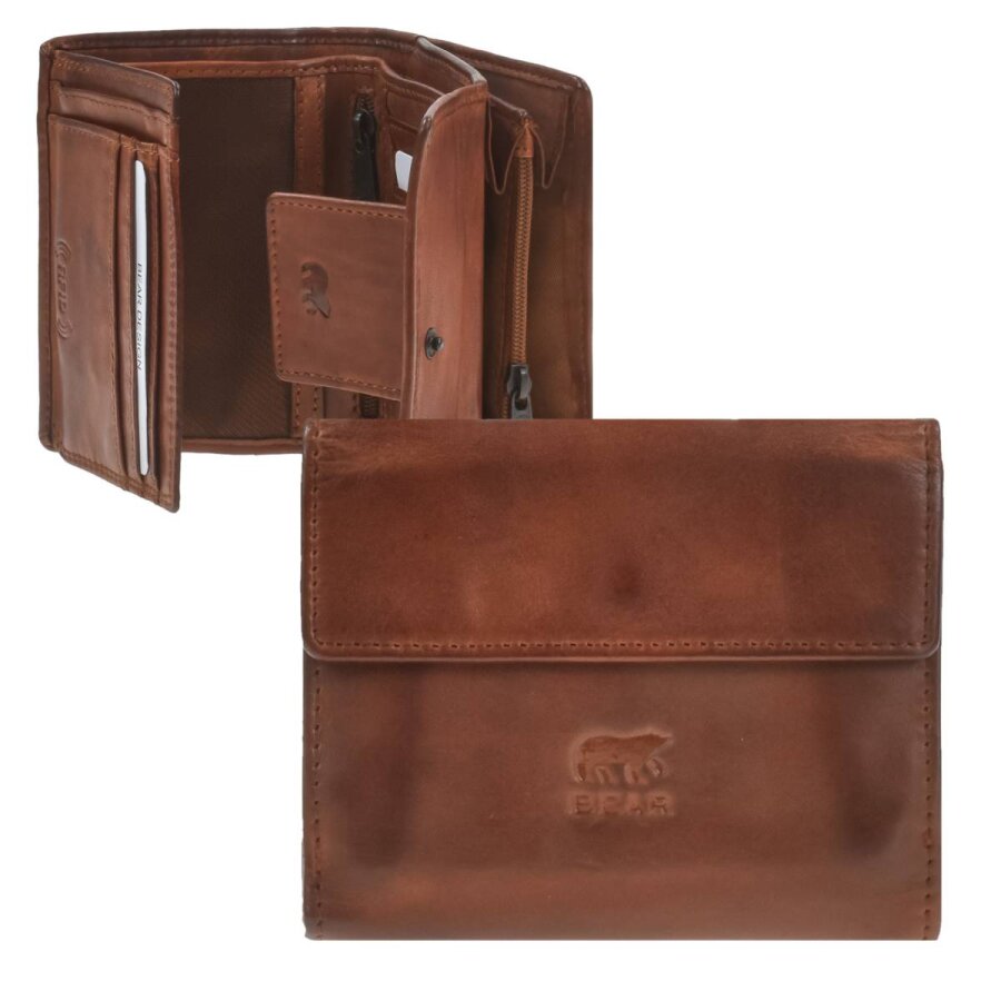 Damen-Geldbörse kompaktes Alltags-Portemonnaie Leder cognac 12x10x3cm | Bear Design. Ein funktionales Leder-Accessoire für perfekte Struktur im Alltag