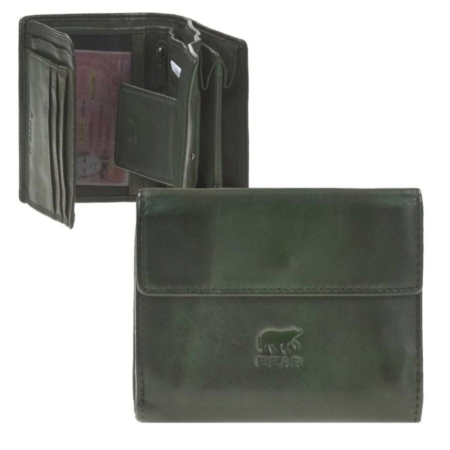 Damen-Geldbörse kompaktes Alltags-Portemonnaie Leder grün 12x10x3cm | Bear Design. Ein funktionales Leder-Accessoire für perfekte Struktur im Alltag.