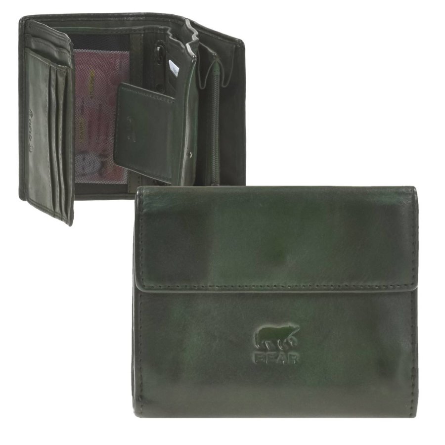 Bear Design Portemonnaie Leder 12x10cm 'Jill' green-dunkelgrün