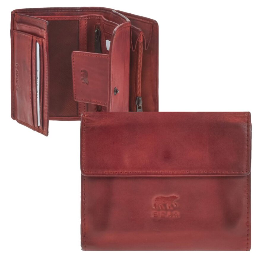 Damen-Geldbörse kompaktes Alltags-Portemonnaie Leder rot 12x10x3cm | Bear Design. Ein funktionales Leder-Accessoire für perfekte Struktur im Alltag.