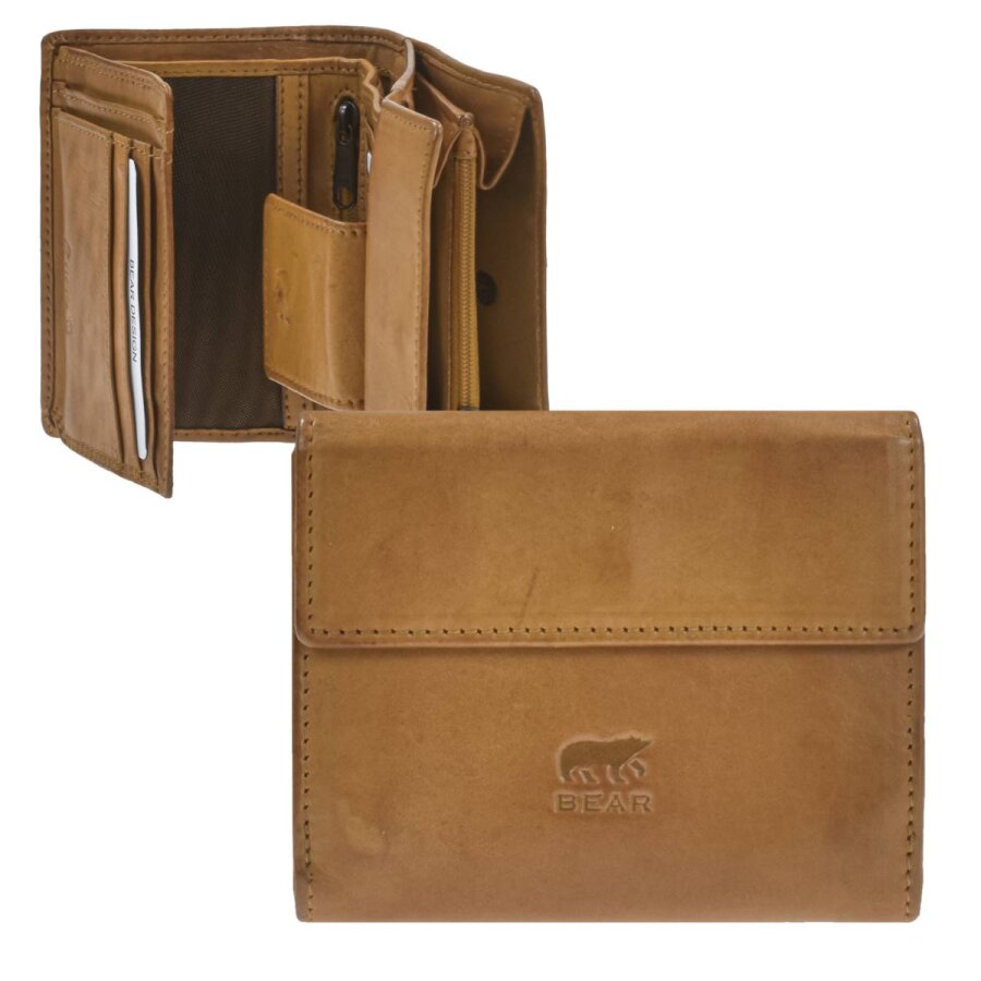Damen-Geldbörse kompaktes Alltags-Portemonnaie Leder gelb 12x10x3cm | Bear Design. Ein funktionales Leder-Accessoire für perfekte Struktur im Alltag.