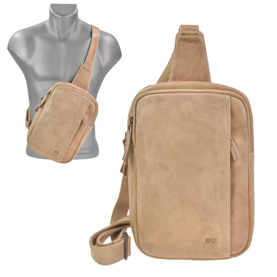 Crossbody Bag Herren Leder beige 2 Hauptfächer. Stilvolle Slingbag & Brusttasche für maximale Ordnung und Sicherheit in Ihrem Alltag | Bear Design