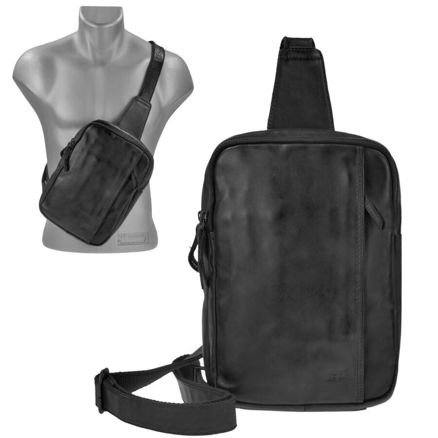 Crossbody Bag Herren Leder schwarz 2 Hauptfächer. Stilvolle Slingbag & Brusttasche für maximale Ordnung und Sicherheit in Ihrem Alltag | Bear Design