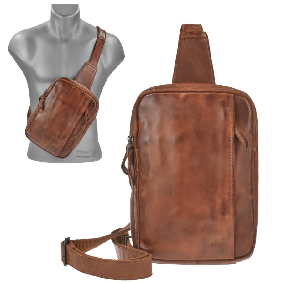 Crossbody Bag Herren Leder cognac 2 Hauptfächer. Stilvolle Slingbag & Brusttasche für maximale Ordnung und Sicherheit in Ihrem Alltag | Bear Design