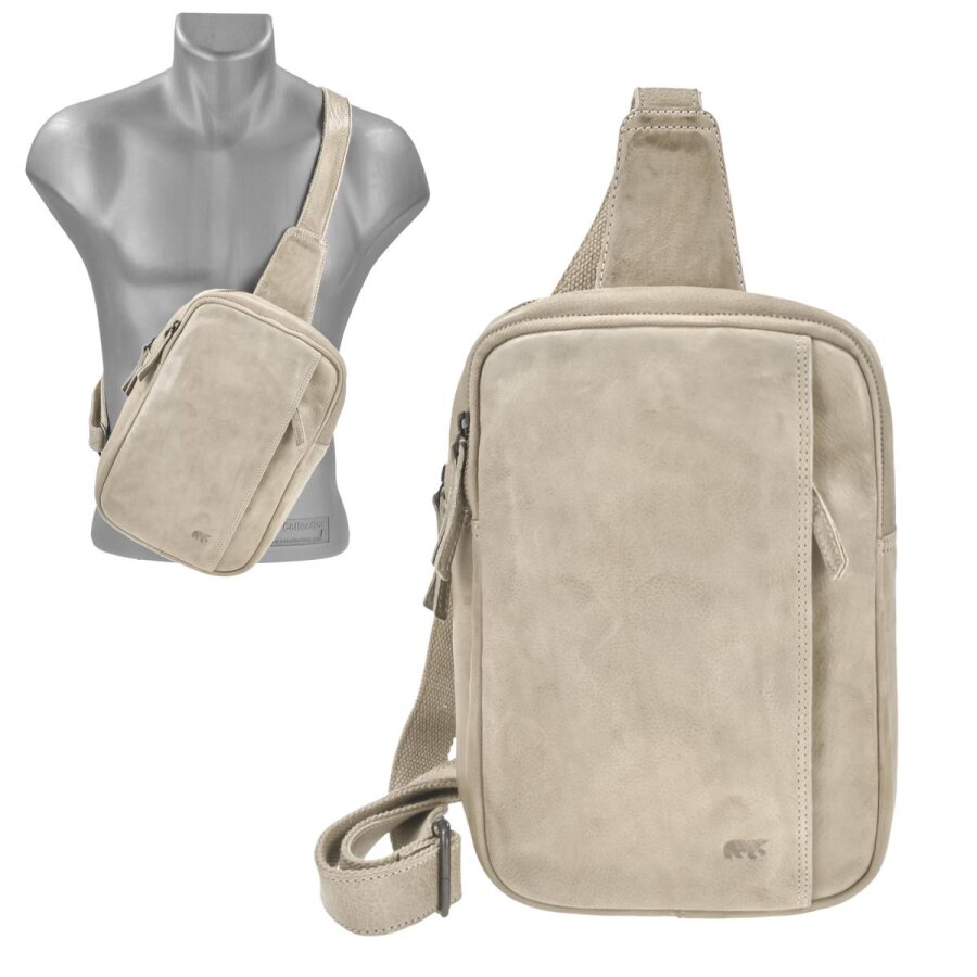 Crossbody Bag Herren Leder grau 2 Hauptfächer. Stilvolle Slingbag & Brusttasche für maximale Ordnung und Sicherheit in Ihrem Alltag | Bear Design