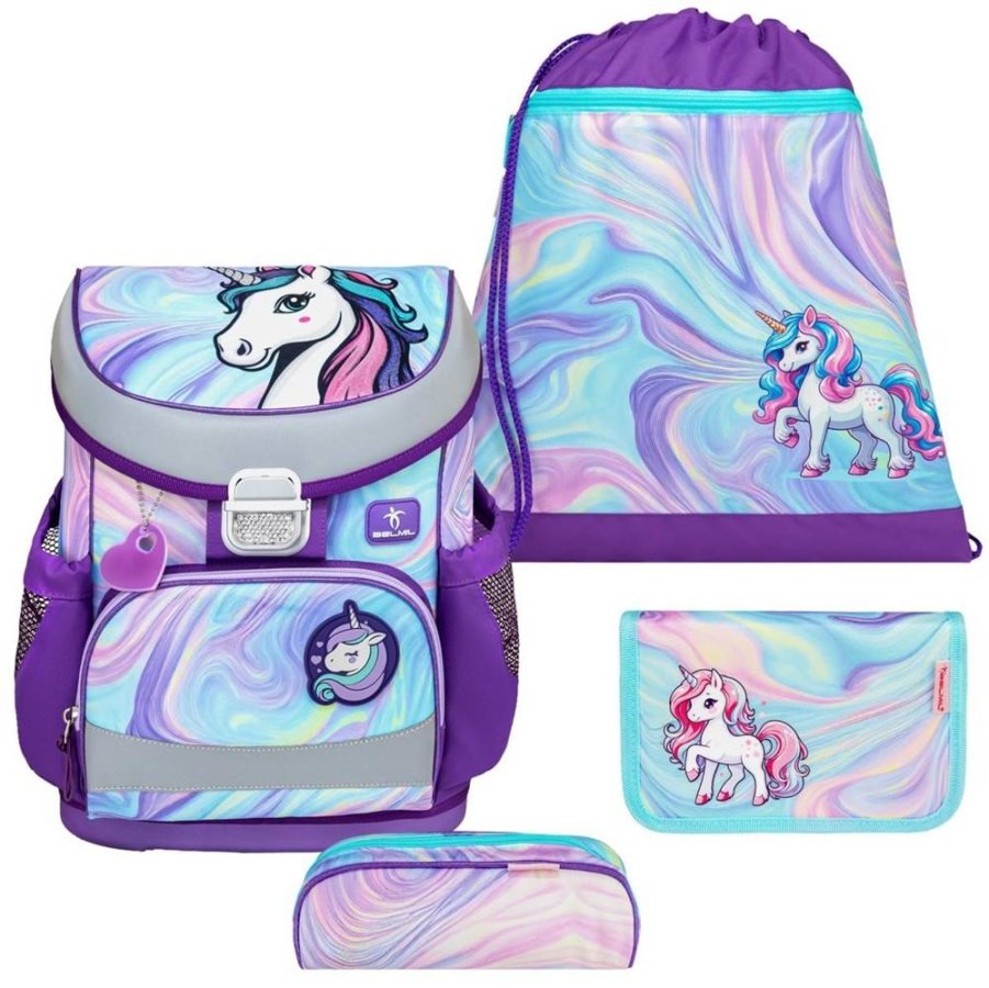 Belmil Schulranzen Set Mädchen Unicorn Dream (Motiv: Einhorn) 'Mini Fit' für kleinere Kinder, ab 1.Klasse Grundschule
