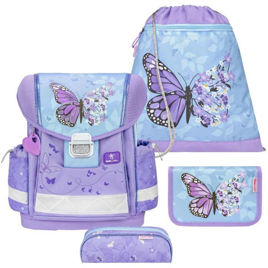 Belmil Schulranzen-Set 4-tlg Mädchen Classy Purple Blue Butterfly | AGR