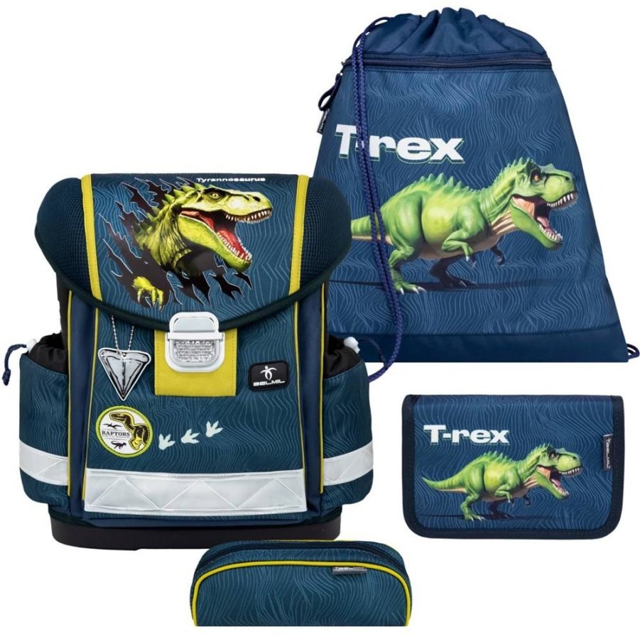 Belmil Schulranzen Set Jungen King Dino (Motiv: Dinosaurier) 'Classy', ab 1.Klasse Grundschule
