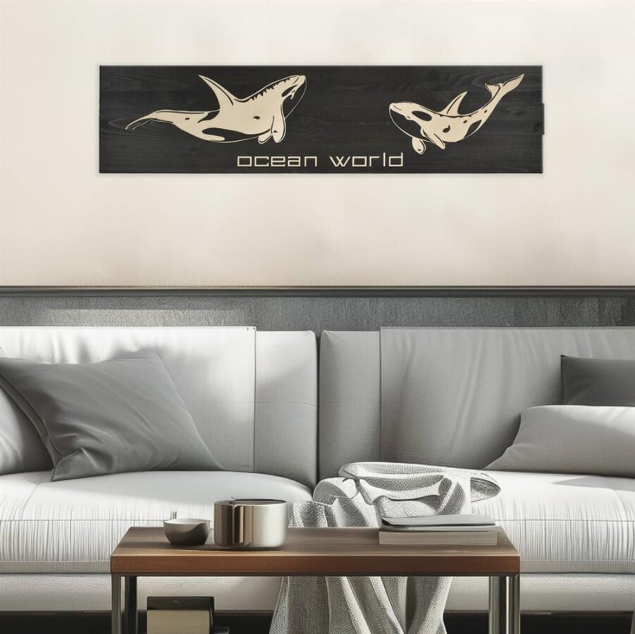 Raumzutaten Wandbild aus Holz 80x20cm Ocean World 'Orcas'