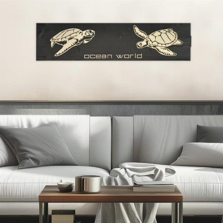 Raumzutaten Wandbild aus Holz 80x20cm Ocean World 'Sea Turtles'