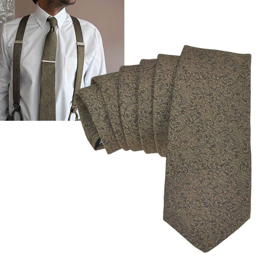 Sir Redman Krawatte Herren Barock-Muster 7x146cm Baumwoll-Mix taupe. Ein stilvoller Blickfang für Hochzeiten und elegante Veranstaltungen.