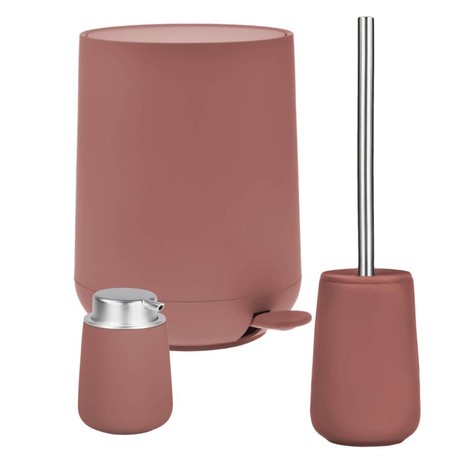 Bad-Accessoires Nova Set 3-teilig peach red | Zone Denmark Komplettset aus Soft-Touch Seifenspender, Toilettenbürste & Treteimer für das Badezimmer.