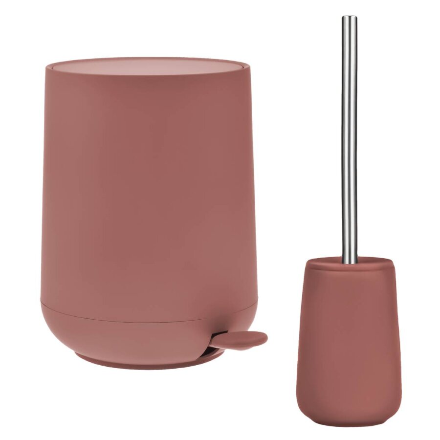 Bad-Accessoires Nova Set 2-teilig in peach red | Zone Denmark Badezimmer-Set aus Soft-Touch Kosmetikeimer und Toilettenbürste für einen geordneten Bod
