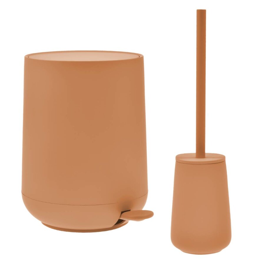 Bad-Accessoires Nova One Set 2tlg mandarine | Zone Denmark Monochrome Design-Kombi aus Soft-Touch Kosmetikeimer und Toilettenbürste aus Steingut fürs