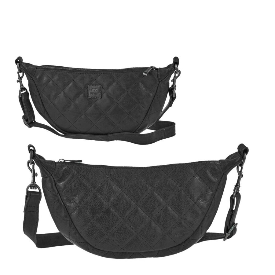 Bear Design Crossbody Bag Tasche 'Laura' Damen Leder groß 33x17cm, Umhängetasche, Crossover, Damentasche, Bodybag, 150cm Gurt, schwarz