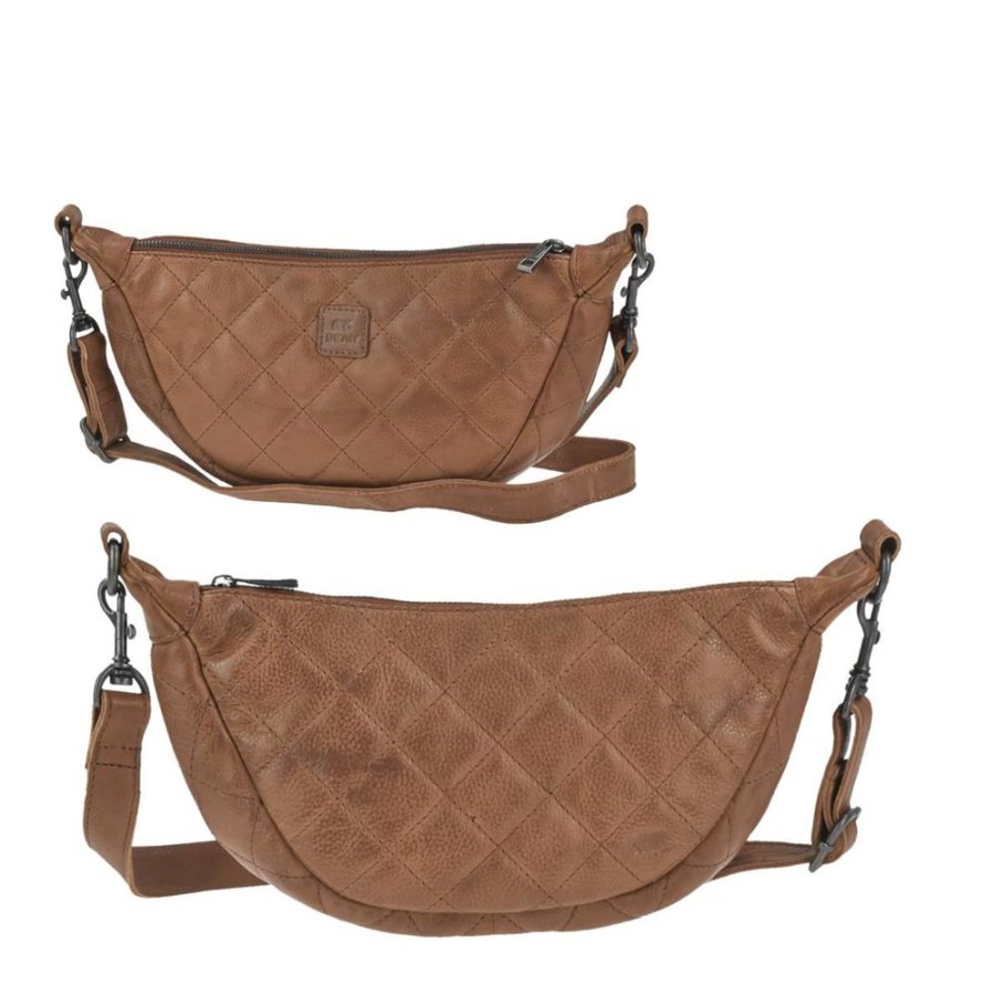 Bear Design Crossbody Bag Tasche 'Laura' Damen Leder groß 33x17cm, Umhängetasche, Crossover, Damentasche, Bodybag, 150cm Gurt, cognac