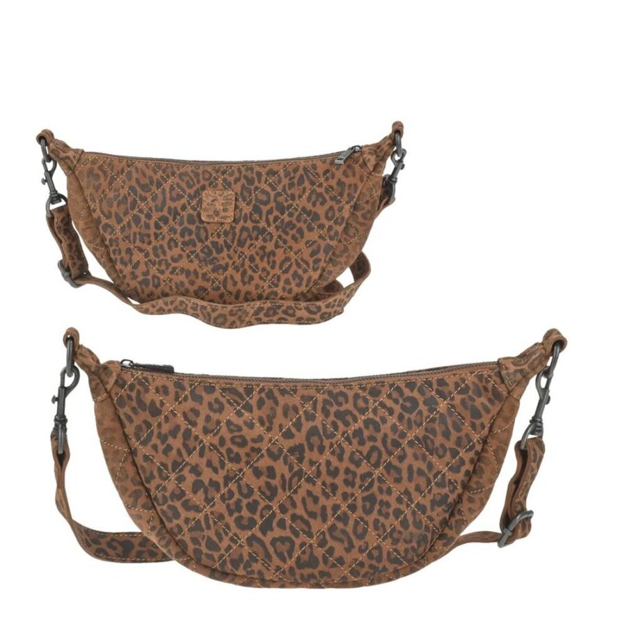 Bear Design Crossbody Bag Tasche 'Laura' Damen Leder groß 33x17cm, Umhängetasche, Crossover, Damentasche, Bodybag, 150cm Gurt, panther leoprint