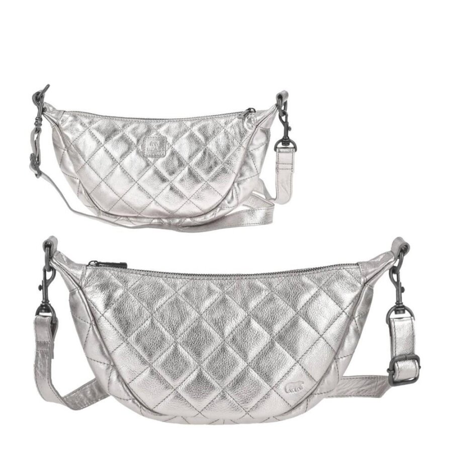 Crossbody Bag Damen silber metallic Leder | Bear Design Umhängetasche Laura