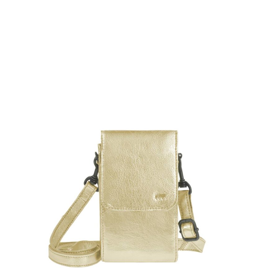 Bear Design Handytasche Leder zum Umhängen 'Robbie', Handy-Umhängetasche, Damen, mit Gürtelschlaufe, als Crossover Tasche, champagner (metallic gold)