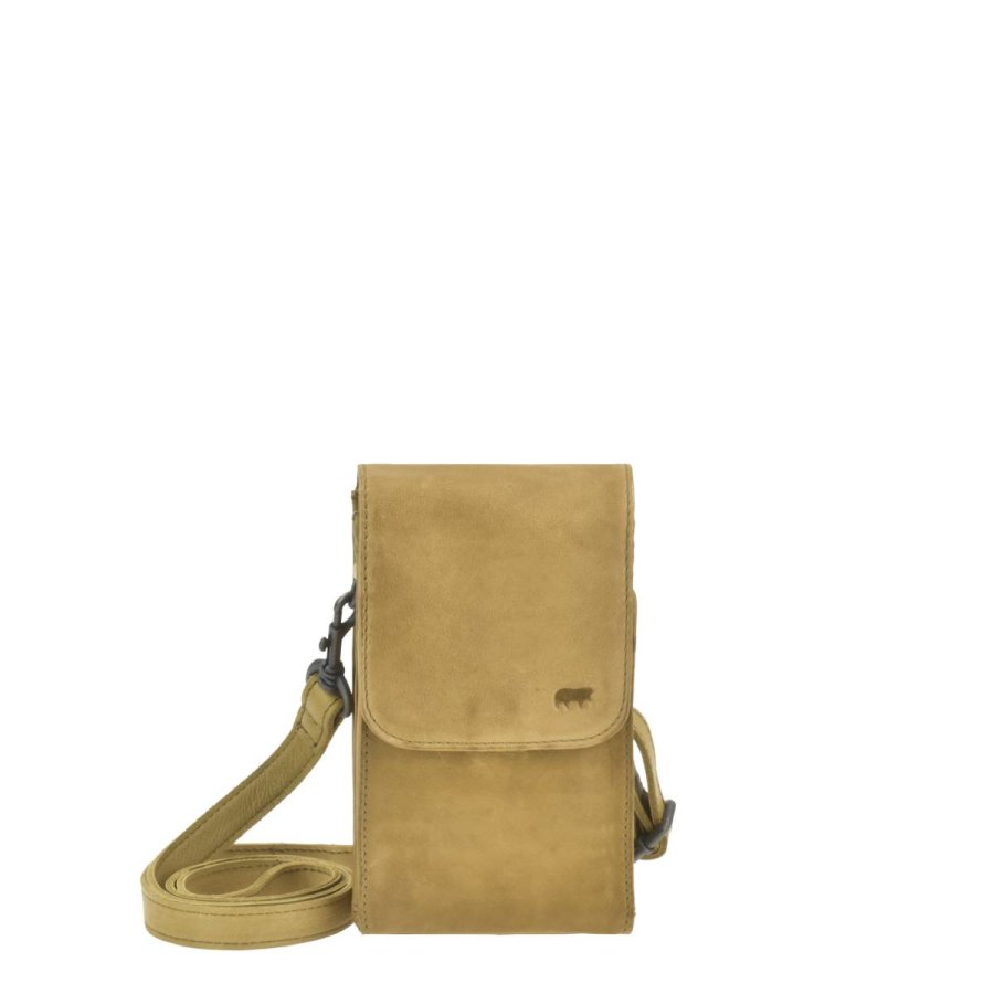 Bear Design Handytasche Leder zum Umhängen 'Robbie', Handy-Umhängetasche, Damen, mit Gürtelschlaufe, als Crossover Tasche, oil (gedecktes gelb)