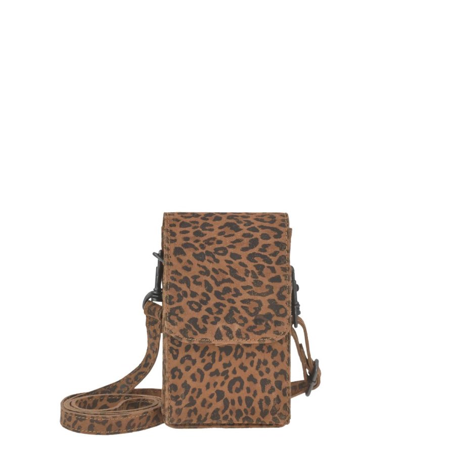 Bear Design Handytasche Leder zum Umhängen 'Robbie', Handy-Umhängetasche, Damen, mit Gürtelschlaufe, als Crossover Tasche, panther (cognacbraun mit Le