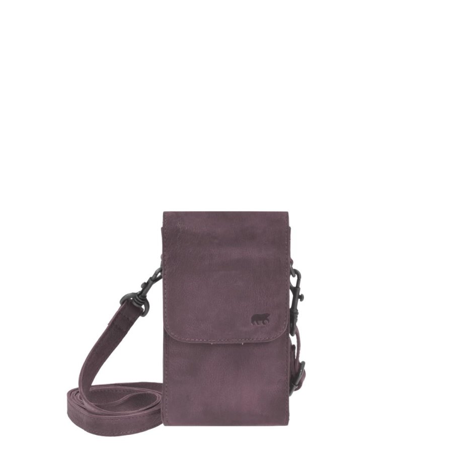 Bear Design Handytasche Leder zum Umhängen 'Robbie', Handy-Umhängetasche, Damen, mit Gürtelschlaufe, als Crossover Tasche, plum (dunkel violett)